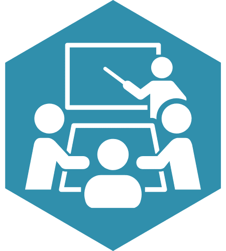 Icon of a person giving a presentation in front of three other people